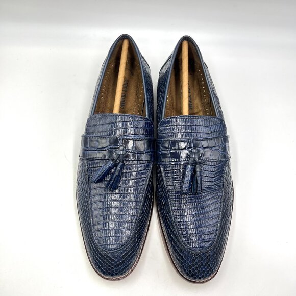 Stacy Adams Mens Size 9‎ Pacetti Snake Croc Blue Leather Tassel Loafers Shoes - Picture 3 of 12